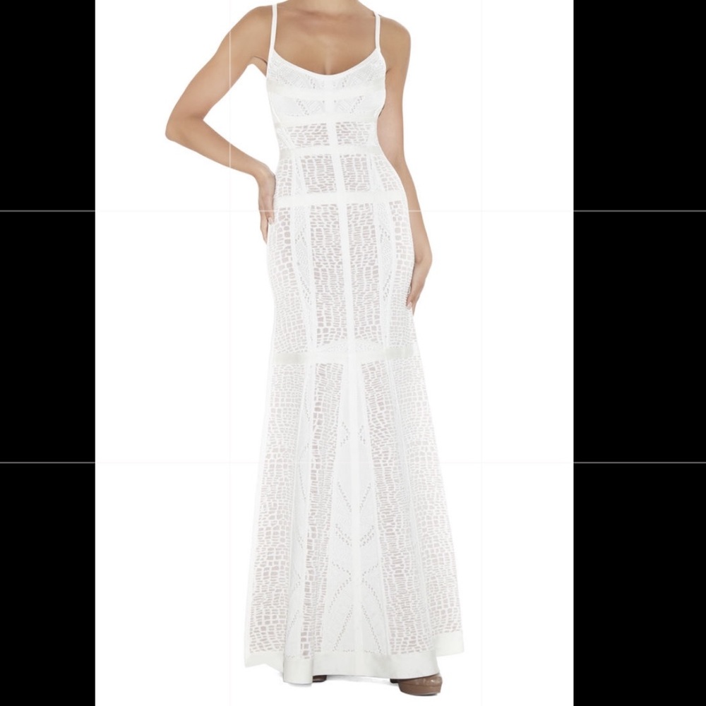 Herve Leger White Edythe crocodile jacquard gown